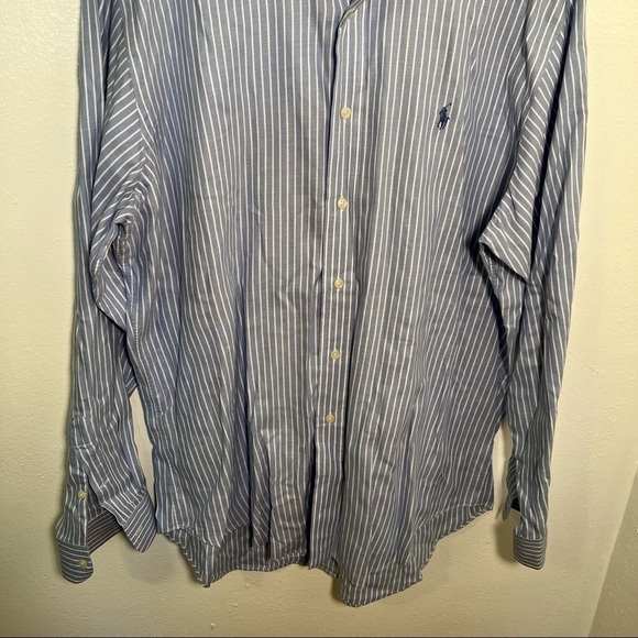 Ralph Lauren Button Down Oxford Dress Shirt Blue White Stripes - Picture 4 of 11